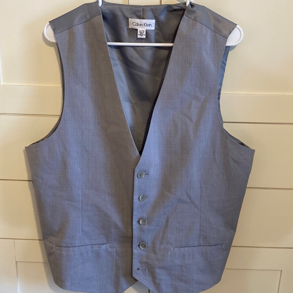 CALVIN KLEIN Gray Windowpane Vest Waistcoat - size XL
